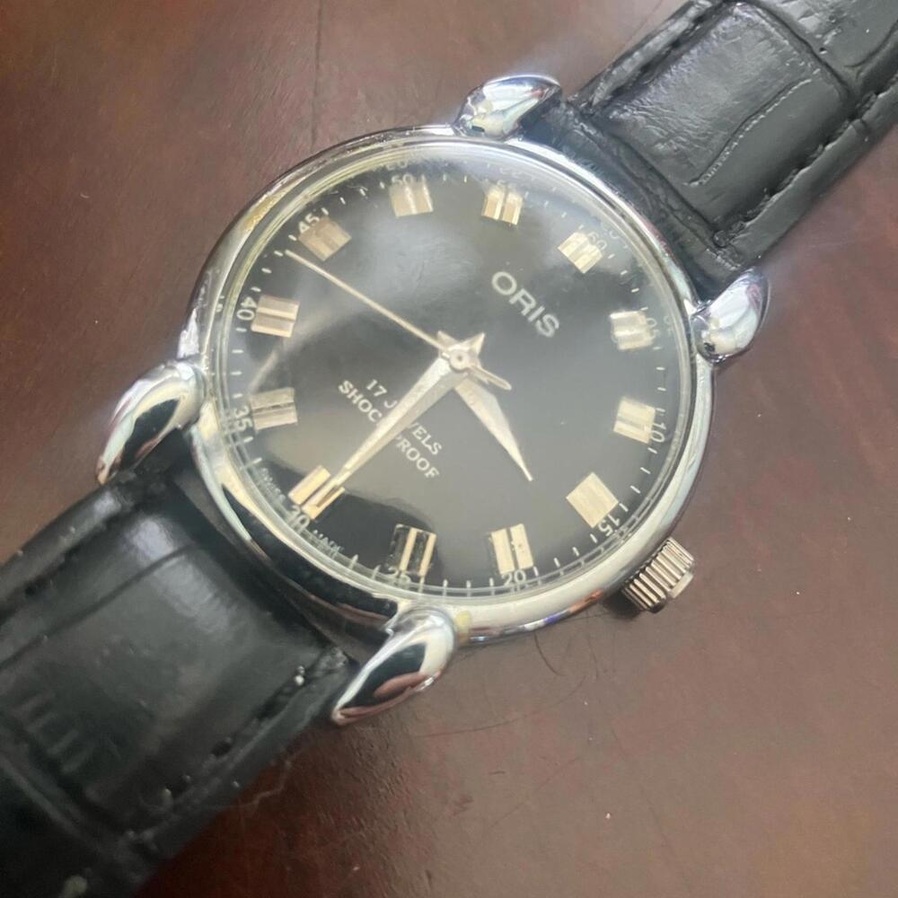 Oris Silver and Black Classic Watch 36mm Rare Vintage Hand Wind